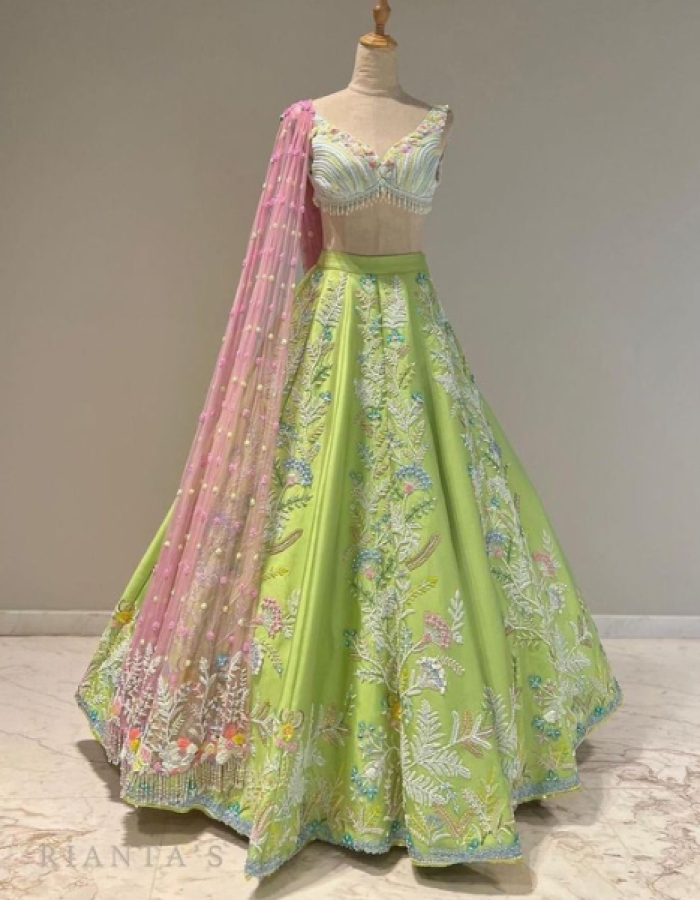 lime green lehenga choli.