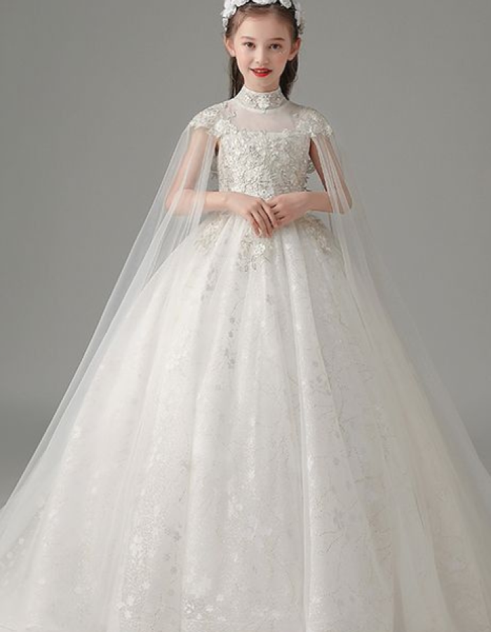 White Princess Gown with Cape Sleeves