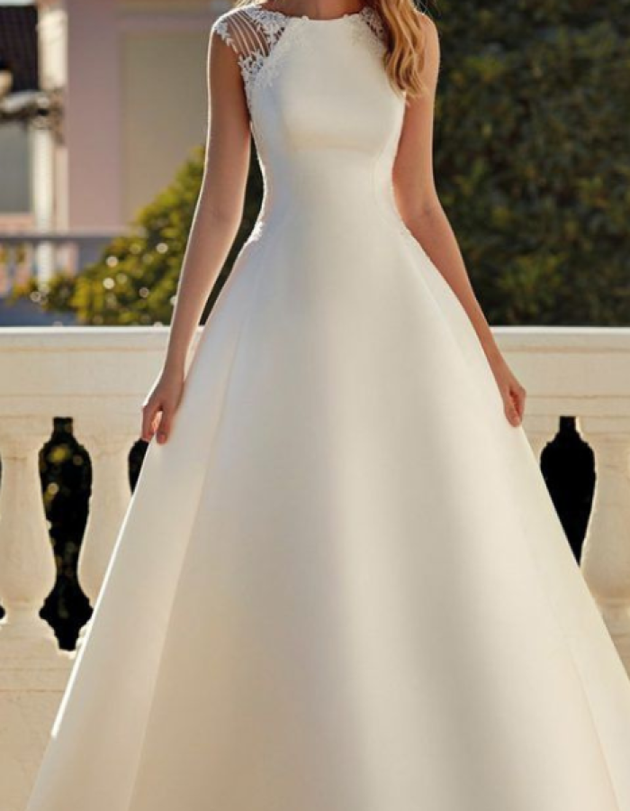 Elegant Satin A-Line Wedding Dress with Lace Shoulder Detail
