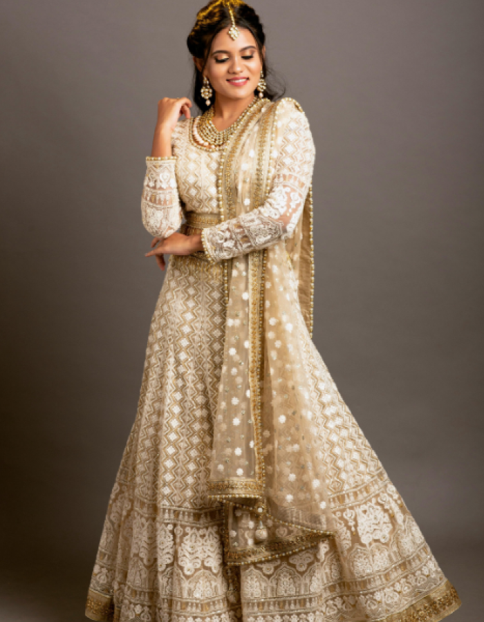 White and Gold Embroidered Lehenga Choli