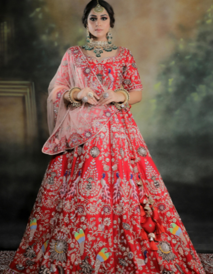 Embroidered Red and Pink Lehenga – Multicolor